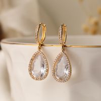 1 Pair Simple Style Commute Water Droplets Plating Inlay Copper Zircon 18k Gold Plated Drop Earrings main image 4
