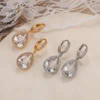 1 Pair Simple Style Commute Water Droplets Plating Inlay Copper Zircon 18k Gold Plated Drop Earrings main image 1