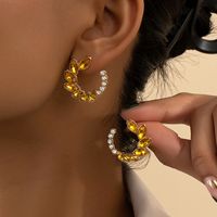 Wholesale Jewelry Casual Elegant Simple Style Flower Wreath Floral Alloy Zircon 14k Gold Plated Plating Inlay Ear Studs main image 1