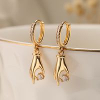 1 Pair Simple Style Commute Hand Heart Shape Plating Inlay Copper Zircon 18k Gold Plated Drop Earrings main image 3