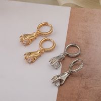 1 Pair Simple Style Commute Hand Heart Shape Plating Inlay Copper Zircon 18k Gold Plated Drop Earrings main image 1