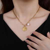 Simple Style Human Stainless Steel Titanium Steel Pearl Plating 18k Gold Plated Gold Plated Pendant Necklace main image 4