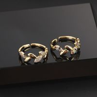Simple Style Leaves Copper Gold Plated Zircon Open Rings In Bulk main image 5