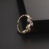 Simple Style Leaves Copper Gold Plated Zircon Open Rings In Bulk main image 4