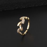 Simple Style Leaves Copper Gold Plated Zircon Open Rings In Bulk main image 3
