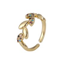 Simple Style Leaves Copper Gold Plated Zircon Open Rings In Bulk main image 2