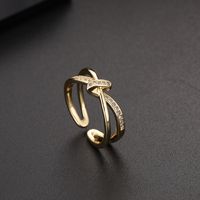 Einfacher Stil Geometrisch Kupfer Vergoldet Zirkon Offener Ring In Masse main image 5