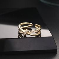 Einfacher Stil Geometrisch Kupfer Vergoldet Zirkon Offener Ring In Masse main image 3