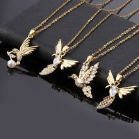 Süss Einfacher Stil Vogel Kupfer Vergoldet Zirkon Halskette Mit Anhänger In Masse main image 4