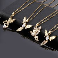 Sweet Simple Style Bird Copper Gold Plated Zircon Pendant Necklace In Bulk main image 4