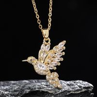 Süss Einfacher Stil Vogel Kupfer Vergoldet Zirkon Halskette Mit Anhänger In Masse main image 3