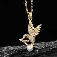 Sweet Simple Style Bird Copper Gold Plated Zircon Pendant Necklace In Bulk sku image 3