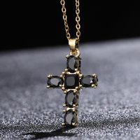 Hip-hop Retro Simple Style Cross Copper Inlay Zircon Pendant Necklace main image 4