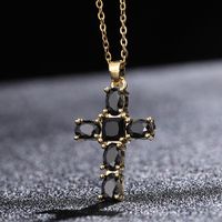 Hip-hop Retro Simple Style Cross Copper Inlay Zircon Pendant Necklace sku image 1