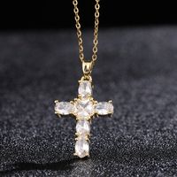 Hip-hop Retro Simple Style Cross Copper Inlay Zircon Pendant Necklace sku image 3