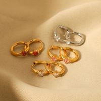 1 Pair IG Style Solid Color Plating Inlay 304 Stainless Steel Zircon 18K Gold Plated Hoop Earrings main image 4