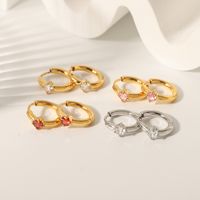 1 Pair IG Style Solid Color Plating Inlay 304 Stainless Steel Zircon 18K Gold Plated Hoop Earrings main image 3