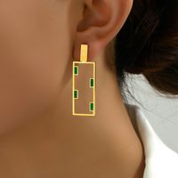 1 Pair Elegant Modern Style Commute Square Asymmetrical Plating 201 Stainless Steel Plastic 18K Gold Plated Drop Earrings main image 4