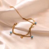 Wholesale Simple Style Commute Star Leaves Titanium Steel Plating Inlay 18k Gold Plated Turquoise Bracelets sku image 2