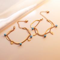 Wholesale Simple Style Commute Star Leaves Titanium Steel Plating Inlay 18k Gold Plated Turquoise Bracelets main image 1