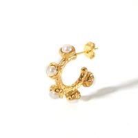 1 Pair IG Style Nordic Style C Shape Plating Inlay 304 Stainless Steel Pearl 18K Gold Plated Ear Studs main image 2