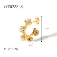 1 Pair IG Style Nordic Style C Shape Plating Inlay 304 Stainless Steel Pearl 18K Gold Plated Ear Studs sku image 1