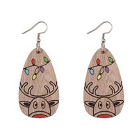 1 Pair Cute Vintage Style Elk Printing Wood Drop Earrings main image 2