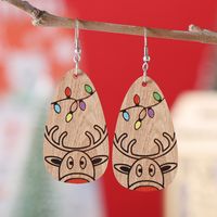 1 Pair Cute Vintage Style Elk Printing Wood Drop Earrings main image 6