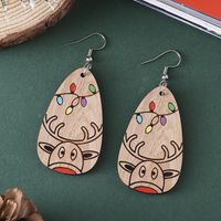 1 Pair Cute Vintage Style Elk Printing Wood Drop Earrings main image 5