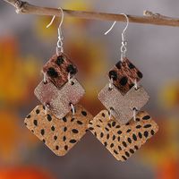 1 Pair Retro Square Leopard Pu Leather Drop Earrings main image 5