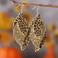 1 Pair Retro Leopard Sequins Layered Pu Leather Drop Earrings main image 3