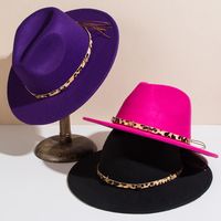 Unisex Basic Cowboy Style Solid Color Belt Buckle Wide Eaves Fedora Hat main image 1