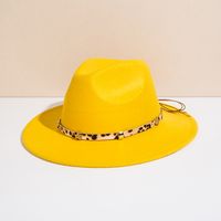 Unisex Basic Cowboy Style Solid Color Belt Buckle Wide Eaves Fedora Hat sku image 8