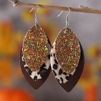 1 Pair Casual Retro Leopard Sequins Layered Pu Leather Drop Earrings main image 1