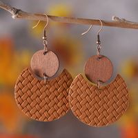 1 Pair Retro Round Solid Color Pu Leather Drop Earrings main image 6