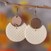 1 Pair Retro Round Solid Color Pu Leather Drop Earrings main image 5