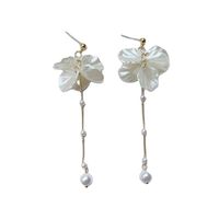 1 Pair Ig Style Sweet Flower Tassel Pearl Plating Shell Drop Earrings main image 2