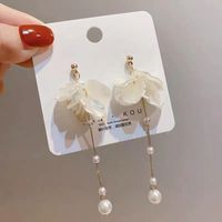 1 Pair Ig Style Sweet Flower Tassel Pearl Plating Shell Drop Earrings sku image 1