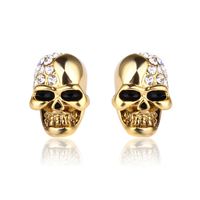 1 Pair Retro Punk Skull Plating Inlay Alloy Rhinestones 18k Gold Plated Rose Gold Plated Ear Studs sku image 2