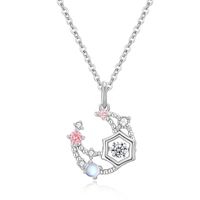 Ig Style Shiny Moon Sterling Silver Hollow Out Inlay Zircon Pendant Necklace main image 4