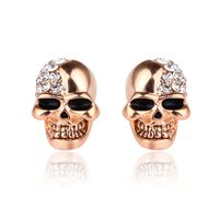 1 Pair Retro Punk Skull Plating Inlay Alloy Rhinestones 18k Gold Plated Rose Gold Plated Ear Studs sku image 1