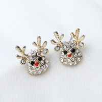 1 Pair Ig Style Cute Christmas Hat Elk Inlay Alloy Rhinestones Drop Earrings Ear Studs sku image 1