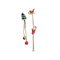 1 Pair Cute Funny Christmas Tree Santa Claus Asymmetrical Tassel Plating Metal Drop Earrings main image 3