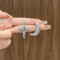 Wholesale Jewelry Simple Style Star Moon Alloy Rhinestones Asymmetrical Plating Inlay Ear Studs main image 1