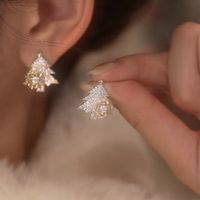 1 Pair Simple Style Shiny Christmas Tree Plating Inlay Copper Zircon Ear Studs main image 4