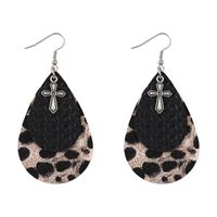 1 Pair Retro Cowboy Style Cross Water Droplets Leopard Layered Pu Leather Drop Earrings main image 2
