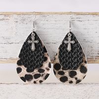 1 Pair Retro Cowboy Style Cross Water Droplets Leopard Layered Pu Leather Drop Earrings main image 5