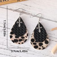 1 Pair Retro Cowboy Style Cross Water Droplets Leopard Layered Pu Leather Drop Earrings main image 3