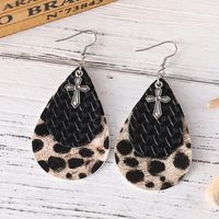1 Pair Retro Cowboy Style Cross Water Droplets Leopard Layered Pu Leather Drop Earrings main image 4