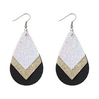 1 Pair Retro Water Droplets Rhombus Sequins Layered Pu Leather Drop Earrings main image 2